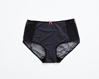 Hipster Panties. See through, black and white polka dot Panties. Perfect for women. Gifts For Her.