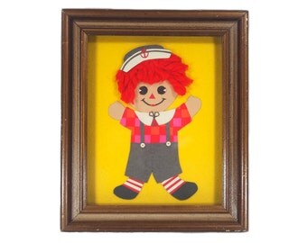 Vintage 70's Framed Raggedy Andy