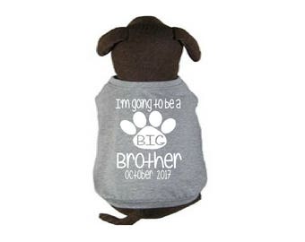 White Gray Soon to be a big brother paw heart dog cat shirt, girl puppy shirt top top pregnancy announcement with month and year pet 107