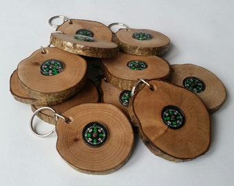 Wooden compass key rings handmade out of hazel, keyring, keychain, compass, gifts for men