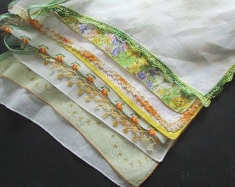 Wedding Garland, Vintage Handkerchief Garland Yellow and Green