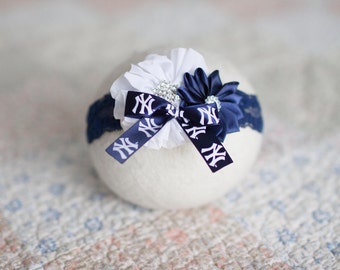 NY Yankees Headband, Yankees Newborn Headband, Yankees Baby Headband, NY Yankees Hair Bow