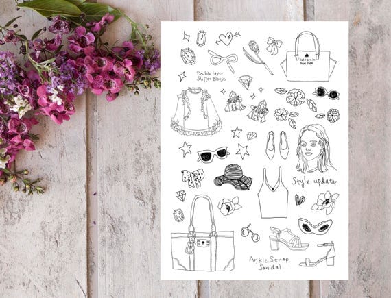 Items similar to Hand illustrated Fashion Sticker Sheet on Etsy