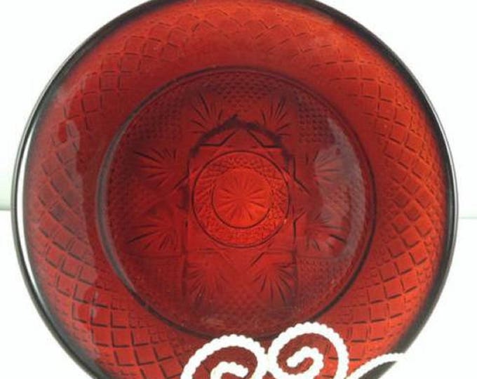 Red Christmas Platter, Cristal D’Arques Durand, Christmas Torte Plate, Ruby Red Pressed Cut Glass, Antique Pattern