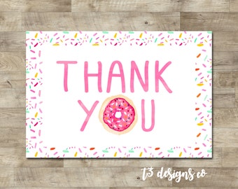 Donut thank you card, Doughnut thank you, sprinkle doughnut thank you, donut birthday party, T19