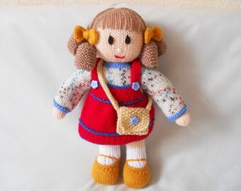 Doll, Hand Knitted Doll Emma, handmade doll, dressed doll, Rag doll, Cloth Doll, Waldorf doll, little girl gift, Flower Girl Gift.