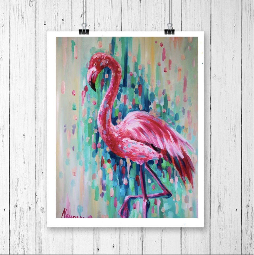 Flamingo art abstract art bird painting Florida bird art