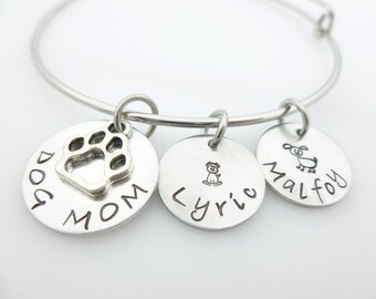 Dog Mom Bangle, Charm Bracelet, Handstamped Jewelry, Pet Grandma, Rescue Mom, Pet Lover, I love my dog, Silver bangle, Jewelry for her