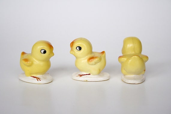 Baby Chick Figurines Miniature Ceramic Chickens Easter