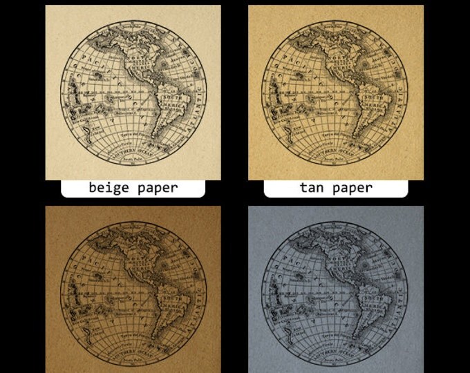 Digital Printable Antique Earth Globe Map Graphic Globe Clip Art Vintage Western Hemisphere Image Download Jpg Png Eps HQ 300dpi No.3573