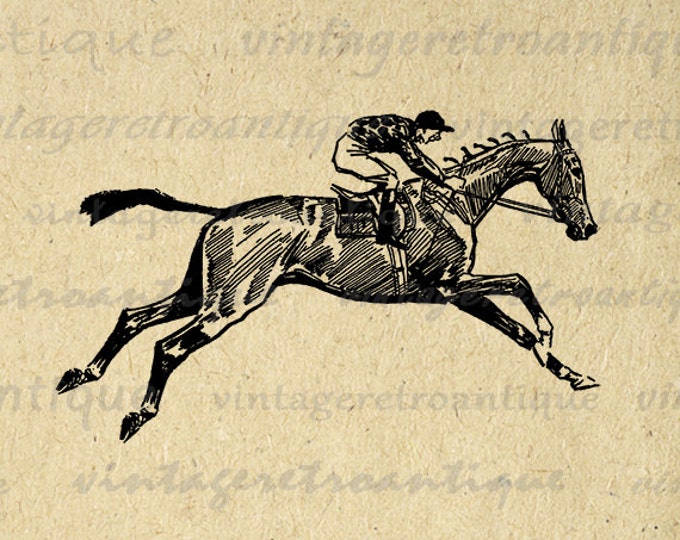 Printable Image Horse and Jockey Graphic Horse Riding Digital Image Download Antique Equestrian Rider Clip Art Jpg Png Eps HQ 300dpi No.2013