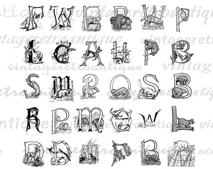 Animal Letters Digital Printable Download Alphabet Collage Sheet Image Graphic Antique Clip Art Jpg Png Eps HQ 300dpi No.994