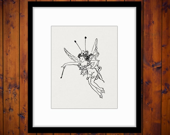 Antique Fairy Printable Graphic Download Illustration Digital Image Vintage Clip Art Jpg Png Eps HQ 300dpi No.1748