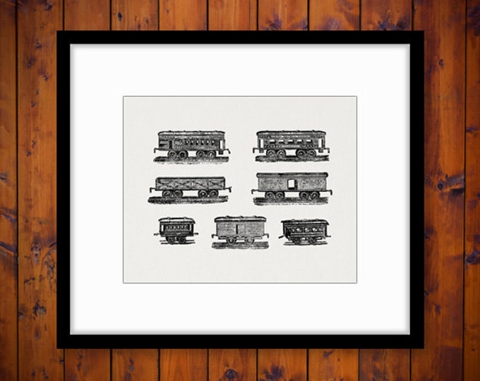 Antique Train Cars Boxcars Digital Image Download Locomotive Artwork Graphic Printable Vintage Clip Art Jpg Png Eps HQ 300dpi No.1788