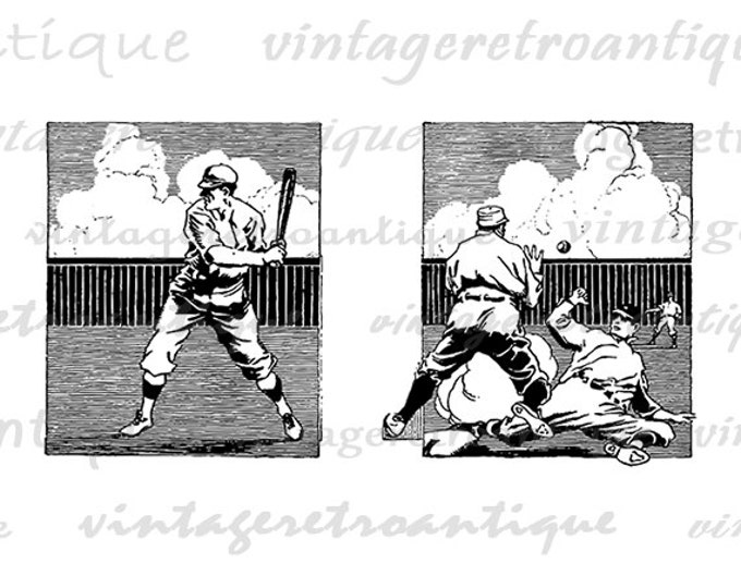 Baseball Printable Image Digital Baseball Players Download Sports Graphic Antique Clip Art Jpg Png Eps HQ 300dpi No.3644