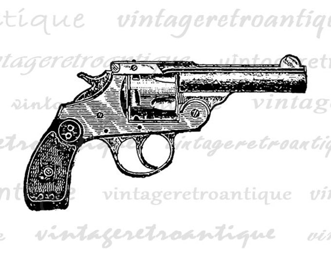 Printable Graphic Revolver Image Gun Download Pistol Illustration Digital Vintage Clip Art Jpg Png Eps HQ 300dpi No.1449