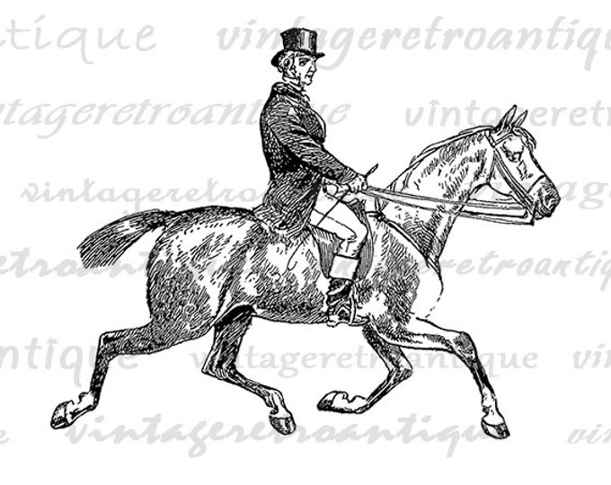 Digital Antique Horseback Rider Graphic Download Horse Riding Printable Image Vintage Clip Art Jpg Png Eps HQ 300dpi No.4121