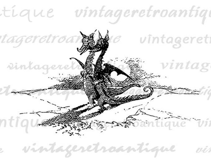 Printable Two Dragons Image Download Medieval Digital Illustration Graphic Vintage Clip Art Jpg Png Eps HQ 300dpi No.3163