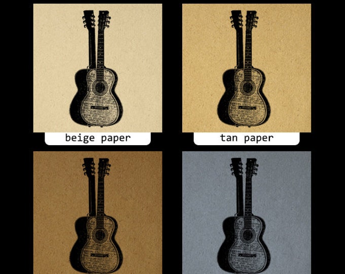 Printable Acoustic Guitar Digital Graphic Illustration Image Music Download Vintage Clip Art Jpg Png Eps HQ 300dpi No.1175