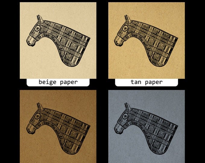 Printable Antique Horse in Plaid Digital Download Horse Head Image Graphic Vintage Clip Art Jpg Png Eps HQ 300dpi No.1314