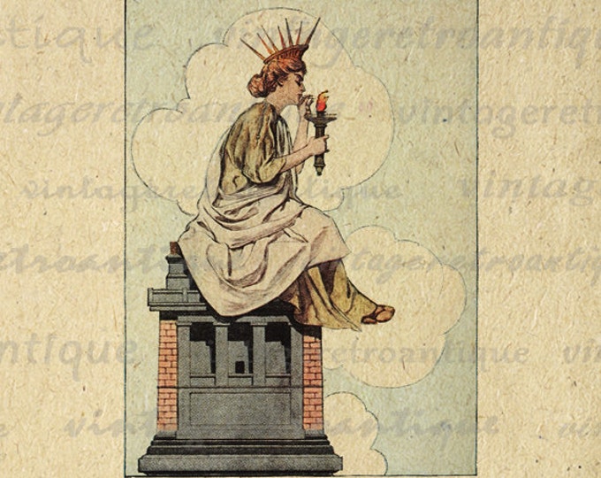 Digital Graphic Statue of Liberty Smoking a Cigarette Download Image Printable Vintage Clip Art HQ 300dpi No.1947