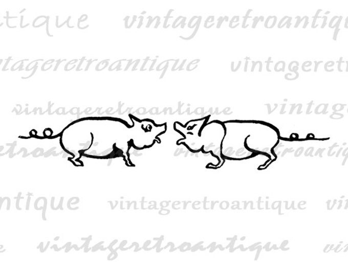 Printable Digital Two Pigs Image Graphic Animal Illustration Download Vintage Clip Art Jpg Png Eps HQ 300dpi No.2480