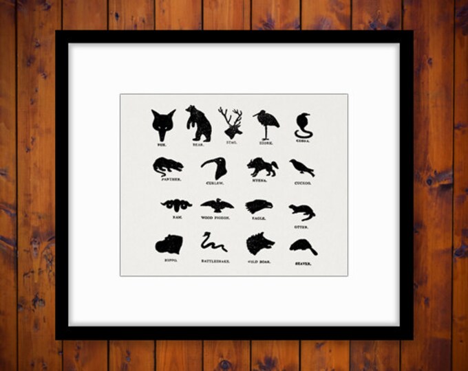 Digital Graphic Animal Silhouettes Download Collage Sheet Image Printable Vintage Clip Art Jpg Png Eps HQ 300dpi No.993