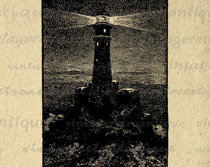 Printable Graphic Lighthouse Download Ocean Image Digital Artwork Vintage Clip Art Jpg Png Eps HQ 300dpi No.3597