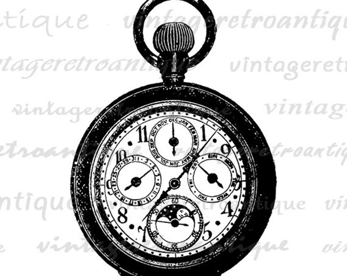 Digital Image Antique Pocket Watch Download Clock Printable Illustration Graphic Vintage Clip Art Jpg Png Eps HQ 300dpi No.1269