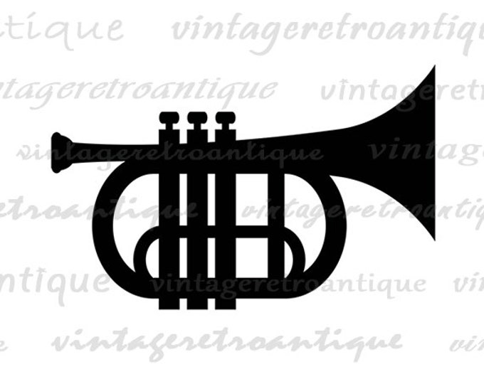 Printable Image Trumpet Graphic Trumpet Silhouette Music Icon Digital Download Vintage Clip Art Jpg Png Eps HQ 300dpi No.4382