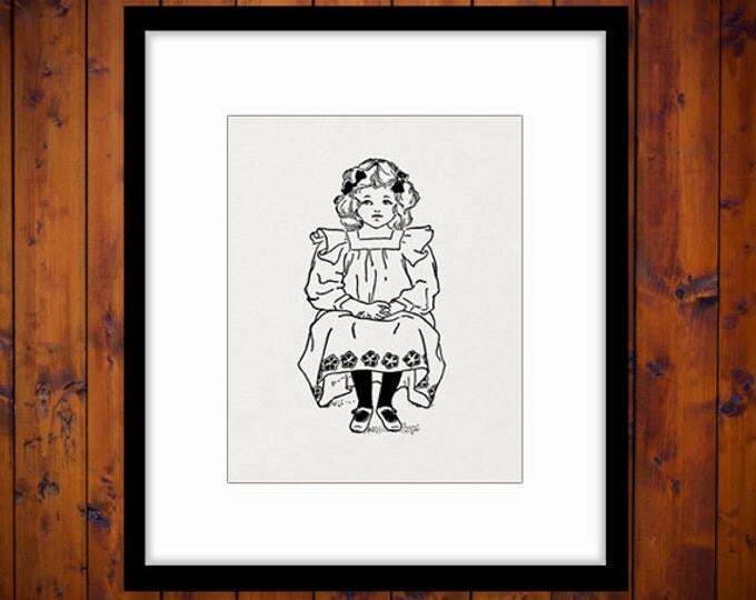 Digital Graphic Little Miss Muffet Download Fairy Tale Illustration Image Printable Antique Clip Art Jpg Png Eps HQ 300dpi No.2376