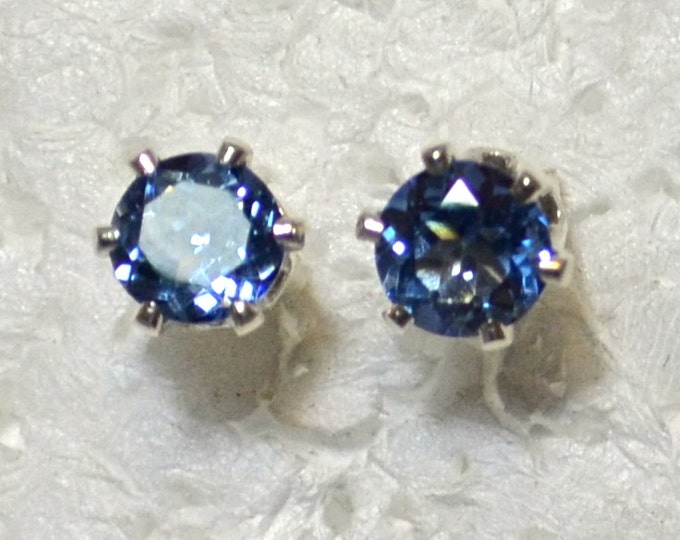 Mystic Blue Topaz Suds, 6mm Round, Natural, Set in Sterling Silver E979