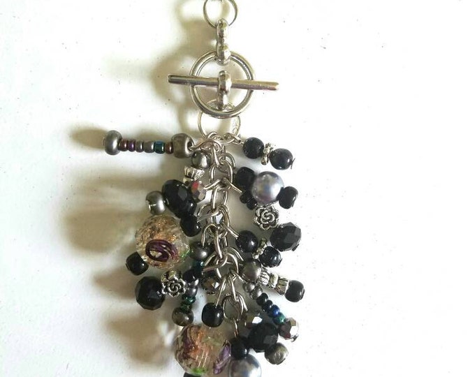 Interchangeable Black White Silver Clear Glass Beaded Toggle Pendant