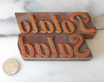 Vintage Letterpress Printing Block Copper Potato Salad