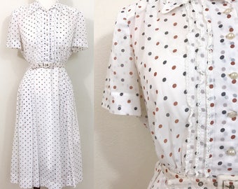 1940s Vintage Dress / Vintage 40s dress / Sheer / Polka dots / Lace
