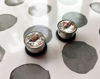 Pair of Custom, Swarovski Crystal Tunnel Plugs, size 5/8, wedding plugs, gauged earring, Single Flare Tunnels, Plugs And Tunnels