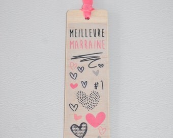 Bookmark wooden - best godmother - turquoise Rose OU