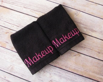 Makeup Towels, washcloth, hand towel, makeup, makeup remover, makeup remover towel, bath towels, black towel, hot pink and black, august ave