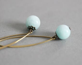 Opal Earrings Blue Opal Earrings Pale Opal Earrings Brass Earrings Long Earrings Gemstone Earrings Opal Jewelry Natural Stone Earrings Opal