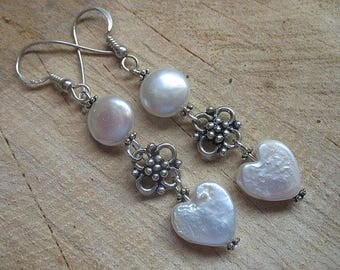 Fresh water pearl sterling silver dangle earrings, pearl earrings, pearl jewelry, June birthstone
