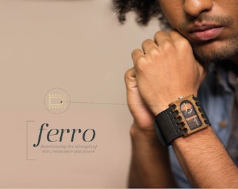 Wooden watch, Ferro, Wood Collection. Handmade wrist watch, Gift ideas, Fathers Day, Trendy, Unique, sustainable materials, Eco friendly