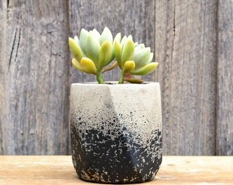 Black Speckled Geometric Concrete Planter