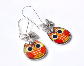 Pink owl earrings