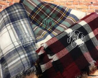 Monogram Plaid Blanket Scarf - Personalized Scarf | Teacher Gift | Blanket Scarves | Bridesmaid Gift