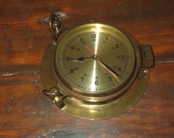Vintage Solid Brass Porthole Quart Wall Clock , Nautical Decor, Marine Collectible , Maritime