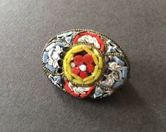 Micro Mosaic Brooch Pin Vintage Italian