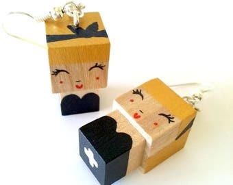 Earrings Wooden Dolls "Pin-Up" - Hand-made