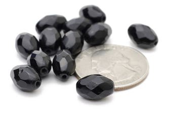 Faceted Barrel Shaped Black Onyx Beads 8x12mm 12pcs