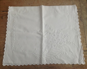 Vintage White Linen Large Embroidered Nightie Case/ Storage/ Embroidered Daisies