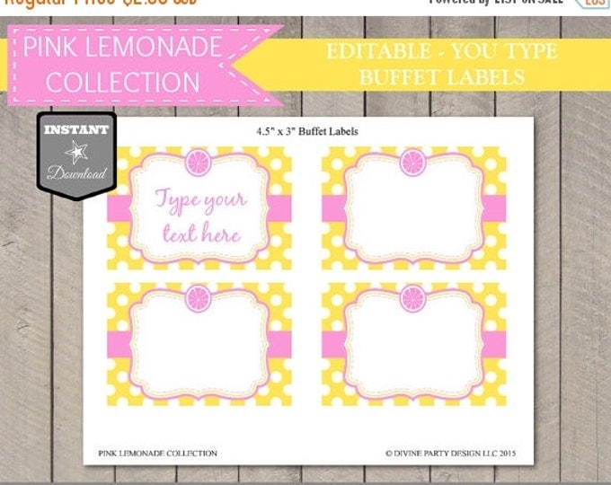 SALE INSTANT DOWNLOAD - Editable Pink Lemonade Flat Buffet Cards / Labels / Printable Diy / Pink Lemonade Collection / Item #403